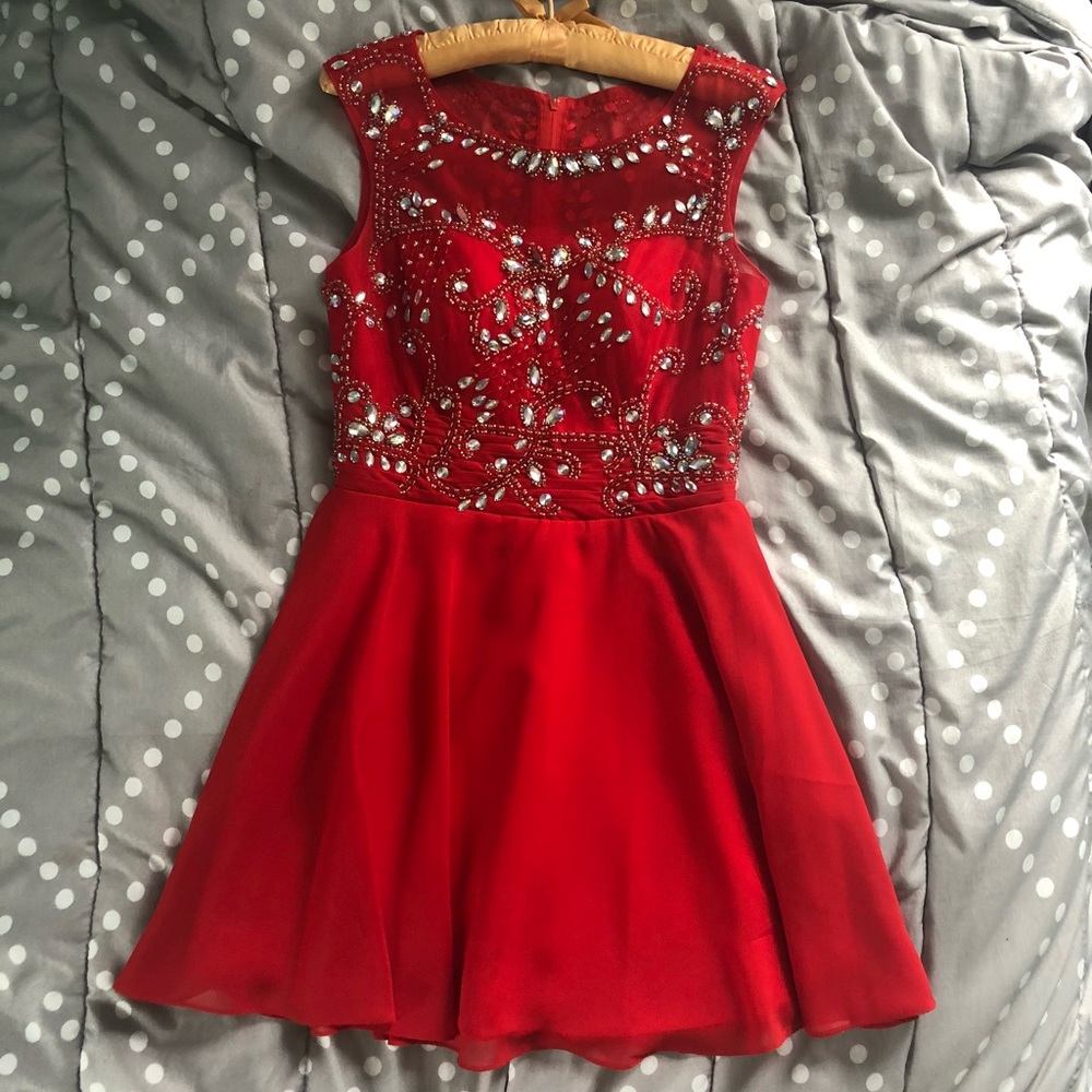Red Short Jeweled Homecoming Dress